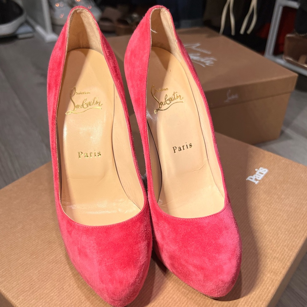 100% Authentic Christian Louboutin Suede Pink Heels sz 37 - Picture 5 of 6